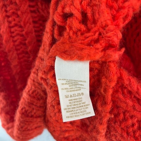 Free People Sweater Women's Sz S Red Open Cable Knit Chunky Pullover Long Sleeve - Picture 12 of 13